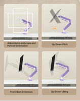 Support d'écran unique Khcoohoo à ressort à gaz violet, nouvelle arrivée, pour bureau, 13-32 pouces, hauteur réglable, en stock