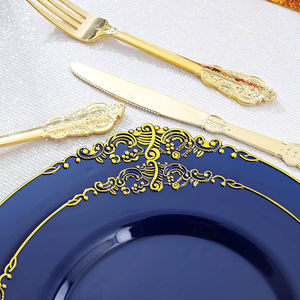 Unbreakable <strong>Plastic</strong> Dinnerware <strong>Set</strong> Navy Blue Wedding <strong>Plastic</strong> Plate <strong>Set</strong> Party Decorations Plates Dinnerware <strong>Set</strong> - Product Image 3