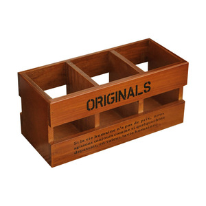 Wooden Retro Pen Holder Storage <b>Box</b> Rectangle Desktop Organizer For Stationery <b>Makeup</b> Brushes No Lid Originals Pattern - Product Image 3