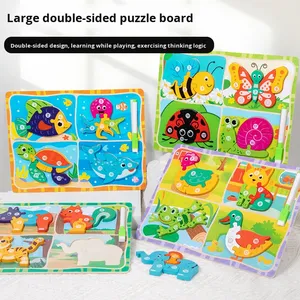 Lavagna da Disegno in Legno a Doppia Faccia, Puzzle 3D Educativo <span class=keywords><strong>per</strong></span> Bambini 4-6 Anni, Assemblaggio Manuale <span class=keywords><strong>di</strong></span> Forme e Animali - Product Image 3