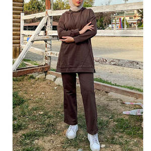 Ensemble haut et pantalon de sport modeste 2026 pour femme, manches longues, avec ceinture, léger, séchage rapide, en coton respirant, toutes saisons, vente en gros - Product Image 4