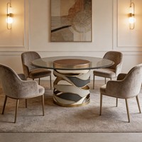 Table à manger en marbre de style moderne et luxueux, avec pieds en acier inoxydable, plateau en verre de forme irrégulière, pour hôtel ou villa, 8 places