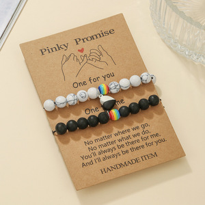 Pinky Promise <b>Beaded</b> <b>Bracelet</b> Set Couple Magnetic Heart Design Mixed Materials Unisex Jewelry Gift - Product Image 4