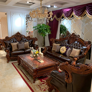 European Style Leather Set With Sponge Filling Solid <b>Wood</b> <b>Frame</b> Living Room Luxury Furniture 952 Sponge Filled 952 - Product Image 4