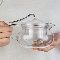 Théière en verre borosilicate de haute qualité avec infuseur, poignée unique, portable, transparente, petite bouilloire pour le thé, faite à la main, à parois épaisses