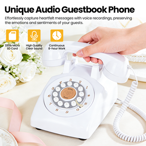 Teléfono Antiguo Blanco Vintage, Libro de Visitas para Bodas y Grabadora de Voz Digital para Despedidas de Soltera y Reuniones Familiares - Product Image 5