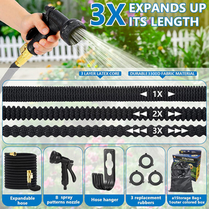 Tuyau d'arrosage extensible haute performance 3/4 "avec connecteur en caoutchouc arrosage magique et boîte en papier noir pour l'utilisation du jardin de lavage de voiture - Product Image 2
