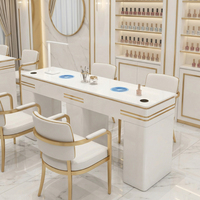 Table de manucure en marbre pour 2 personnes, table de salon de manucure double avec aspiration