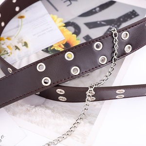 Nouvelle ceinture large pour femme style punk à double rangée de boutons, boucle ardillon en alliage, décoration chaîne, marque Jessi, largeur 3,3 cm, longueur 110 cm - Product Image 4
