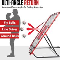 Jaring Rebounder Baseball Sudut Dapat Disesuaikan 4x4.5FT Pelatih Pitchback 2 Zona Pukulan Poliester Tahan UV Merah/Hitam