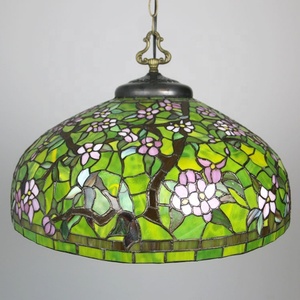 LongHuiJing Tiffany Pendant Light Handcrafted Stained Glass Ceiling Lamp Large Traditional 1-Lamp <b>Halogen</b>/LED 360 Beam - Product Image 2