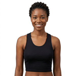 Débardeur Femme Noir en Coton Tricoté Anti-Boulochage à Col Rond, Couleur Unie, Respirant et Sans Manches - Product Image 1