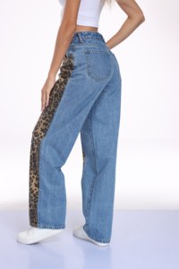 Jeans de Mujer con Parches de Leopardo, Jeans Anchos de Mezclilla, Pantalones de Moda Lavados para Mujer - Product Image 3