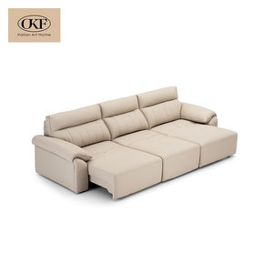 Sofá Cama Esquinero Moderno y Funcional, Futón Convertible, Extensible, Plegable, Reclinable, Modular, <span class=keywords><strong>de</strong></span> 3 Plazas, en Cuero Genuino y Madera para Sala <span class=keywords><strong>de</strong></span> Estar - Product Image 4