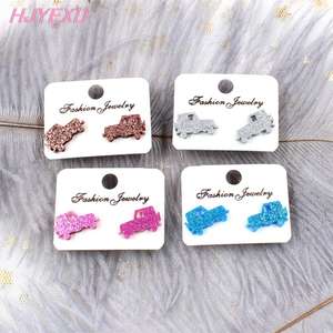 (1 जोड़ी) 16 मिमी ग्लिटर कॉफी कप स्टड ब्लू गुलाबी कार क्राउन लेजर कट विंटेज सगाई गहने - Product Image 4