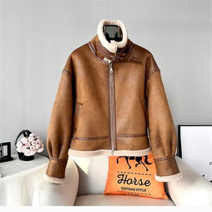 Veste courte chaude en laine d'agneau et peau de mouton pour femme, modèle JT440, nouvelle collection hiver <span class=keywords><strong>2023</strong></span>, en promotion - Product Image 2