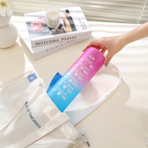Summer Gradient Frosted <b>Flip</b> <b>Top</b> Sports Water <b>Bottle</b> 1000ml Portable With Straw For Women Men Students - Product Image 4