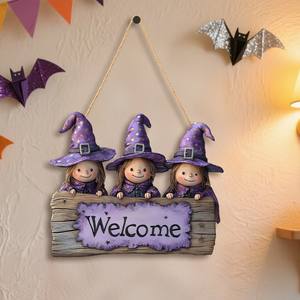 Hot New Halloween Decoraciones Puerta de madera Letrero Gatito Bruja Fantasma Colgando Decoraciones de pared Fiesta en casa Suministros de vacaciones Props - Product Image 4