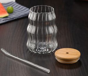 Vaso de paja de vidrio <span class=keywords><strong>Pyrex</strong></span> de alta calidad, vasos creativos de vidrio en blanco con tapa de Bambú - Product Image 6