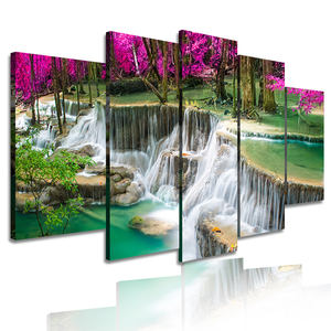 Peinture acrylique de scène <span class=keywords><strong>naturelle</strong></span>, 5 pièces, affiche imprimée en Hd, toile décorative, cascade murale, peinture de paysage, Art - Product Image 1