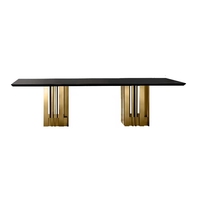 Table de salle à manger en bois de grande taille, mobilier moderne de luxe et de conception Unique en acier inoxydable haut de gamme
