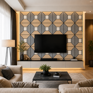 Pannello Acustico 3D Moderno a Doghe Intrecciate in MDF PET, Pannello Decorativo Fonoassorbente per Soggiorno e <span class=keywords><strong>Parete</strong></span> TV - Product Image 2