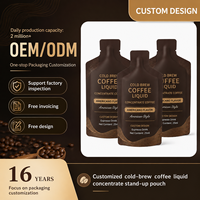 Sachet Doypack pour café infusé à froid, personnalisé, en aluminium laminé, recyclable, thermoscellable, imprimé en couleur, pour boissons