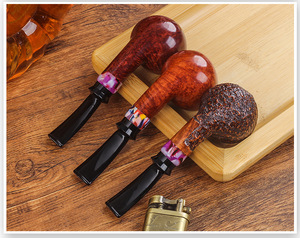Pipe à tabac en bois de bruyère naturel, modèle traditionnel TOBCCO TC2086W, anneau coloré, solide, portable, détachable, facile à nettoyer - Product Image 4