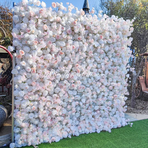 Cheapest Hot Selling Artificial White Pink Champagne Rose Silk Hydrangea Flower Wall Backdrop for Wedding Event Stage Decoration - Product Image 3