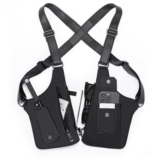 Hot Selling Custom Embossed Logo Vintage Waterproof Pu Utility Gun Vest Anti Theft Crossbody Sling Leather Harness Waist Bag
