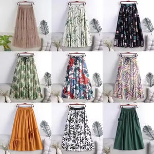 Falda de Satén de Cintura Alta y Corte en A para <span class=keywords><strong>Mujer</strong></span>, Diseño Plisado Casual de Media Longitud con Estilo Dulce y Hermosas Flores - Product Image 1