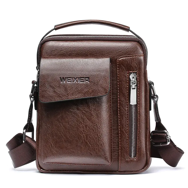Online shopping fashionable korean style mobile phone business office leather pu sling shoulder crossbody messenger bag for men