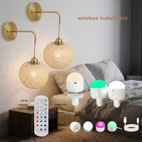 Lámparas de Pared a Pilas con Control Remoto, Lámparas de Pared de Ratán Boho Recargables, Iluminación Inalámbrica para Dormitorio o Casa de Campo