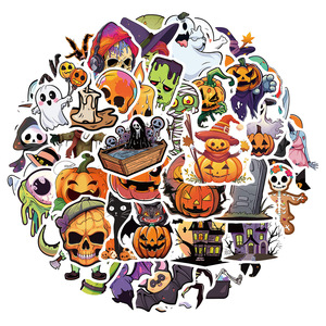 50 autocollants Halloween Crâne Citrouille Dessin Animé Graffiti pour Skateboard Décoration de Fenêtre Vinyle Nouveauté 2024 Autocollant de Festival - Product Image 1