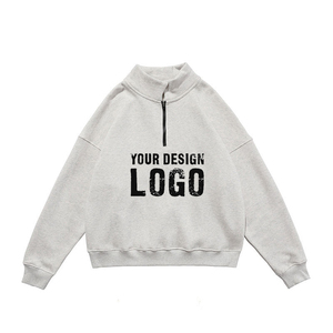 Sweat-shirts pour hommes en couleur unie basique à col zippé, ample, de haute qualité, à épaules tombantes, surdimensionnés, pour l'automne et l'hiver - Product Image 3