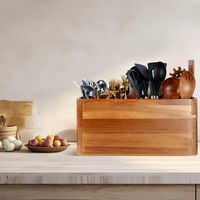 Porte-ustensiles de cuisine en bois pour comptoir ou plan de travail, conteneur en bois d'acacia rustique