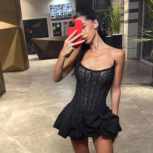 Corset bouffant sexy en dentelle pour femmes, solide, blanc, noir, épaules dénudées, corset en arête de poisson en satin, belle <span class=keywords><strong>robe</strong></span> <span class=keywords><strong>bustier</strong></span> en dentelle moi - Product Image 3