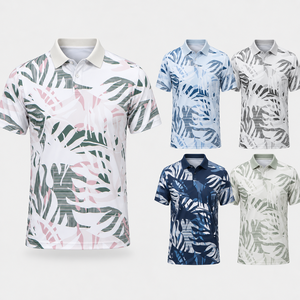 Polo de Golf Personalizado Premium para Hombre con Estampado de Hojas Tropicales, Ropa de Resort de Marca Privada con Tecnología de Absorción de Humedad, OEM - Product Image 2