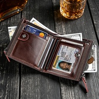 Dompet Pria Lipat Ganda Kulit Asli dengan Kantong Koin, Banyak Slot Kartu, dan Kantong Resleting untuk Uang Receh