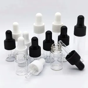 1Ml 2Ml 3Ml 5Ml Mini Clear Glazen Druppelaar Fles Met Zwarte Dop Voor Essentiële Olie Flessen Cosmetische Containers