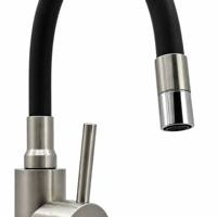 Robinet de cuisine en acier inoxydable, monocommande, bec pivotant à 360 degrés, montage sur comptoir, design moderne à arc haut