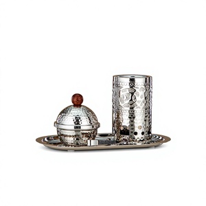 Juego de quemador de incienso de acero inoxidable martillado con tapa y bandeja para aromaterapia, quemador decorativo de Bakhoor para mesa del hogar - Product Image 6