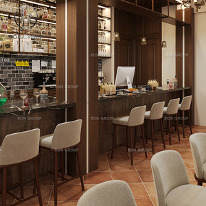 Juego de Mesa <span class=keywords><strong>y</strong></span> Sillas de Madera Marrón Oscuro <span class=keywords><strong>para</strong></span> Restaurante, Cafetería, con <span class=keywords><strong>Taburetes</strong></span> de Tela - Product Image 5