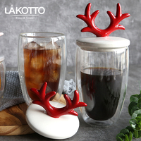 Gobelet en verre à double paroi en borosilicate 400ML avec couvercle en céramique pour café lait jus fête de noël équipement à boire