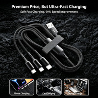 Câble USB multifonction 3 en 1, charge rapide 66W, nylon tressé, multi-ports pour TC Micro USB Smartphone, vente en gros
