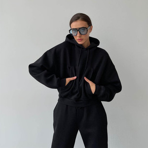 Survêtements pour femmes avec logo personnalisé deux pièces surdimensionné vierge éponge français imprimé surdimensionné sweat à capuche pour femmes ensemble survêtement - Product Image 3