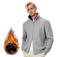 Cardigan en tricot zippé pour homme, col roulé, doublure en fausse fourrure, hiver, gris clair, lourd, personnalisé, OEM, vente en gros
