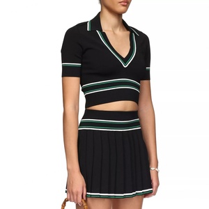 Custom Womens Breathable Outdoor Active Knitwear V-neck Pickleball High-waisted <b>Elastic</b> A-line Tennis <b>Skirt</b> Set Golf Wear - Product Image 4