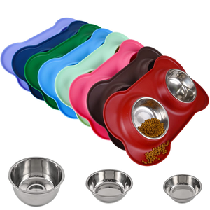 Portable Foldable Pet Food Water Double Bowl Eco-Friendly Portable Pet Feeder Non-Slip Base Stainless Steel Pet Bowl for Dogs - Product Image 1