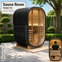 Sauna da Esterno per 2 Persone, Moderna Cabina Sauna a Cubo con Striscia LED